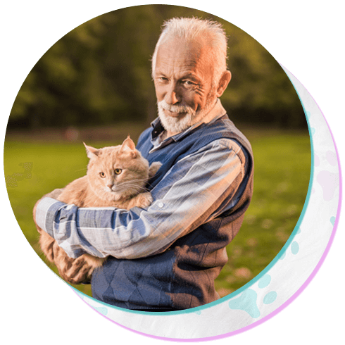 Senior man outside with his cat